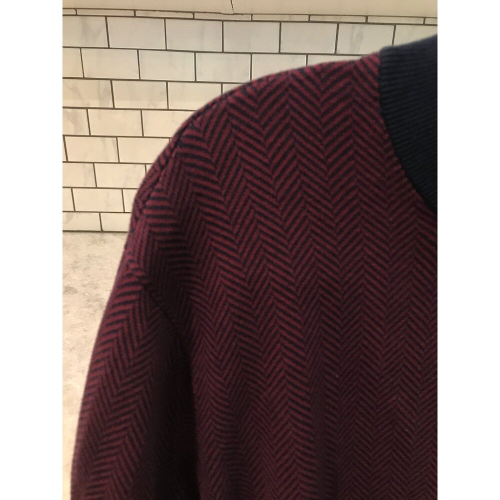 Lands End Quarter Zip Pullover Mens XL Deep Maroon Navy Blue Chevron Stripe - Picture 3 of 8